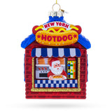 New York Hot Dog Stand with Santa Glass Christmas Ornament