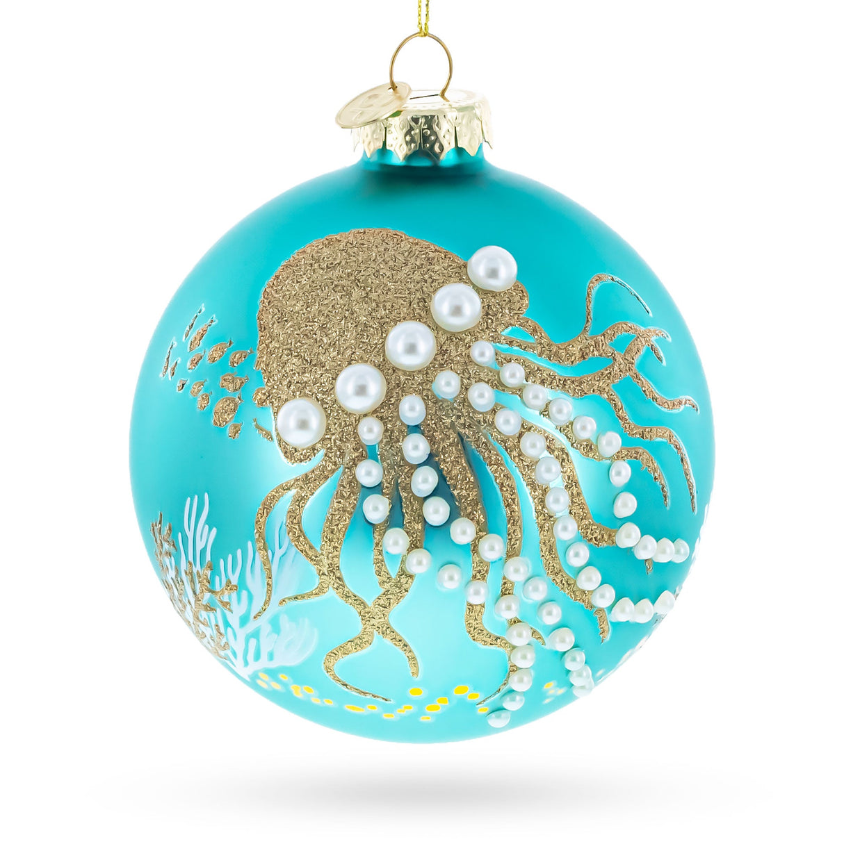 Ocean Jellyfish and Coral Teal Glass Ball Christmas Ornament