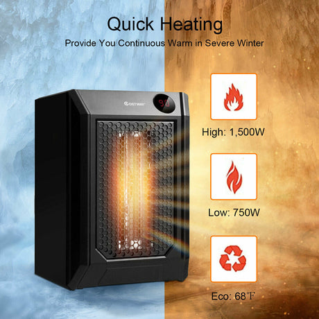 Calentador de ambiente digital de cuarzo portátil con control remoto de 1500 W