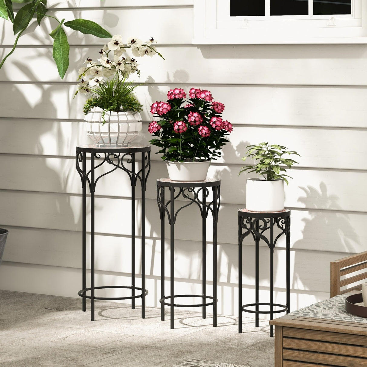 Soporte decorativo para flores con tapa de cerámica para patio
