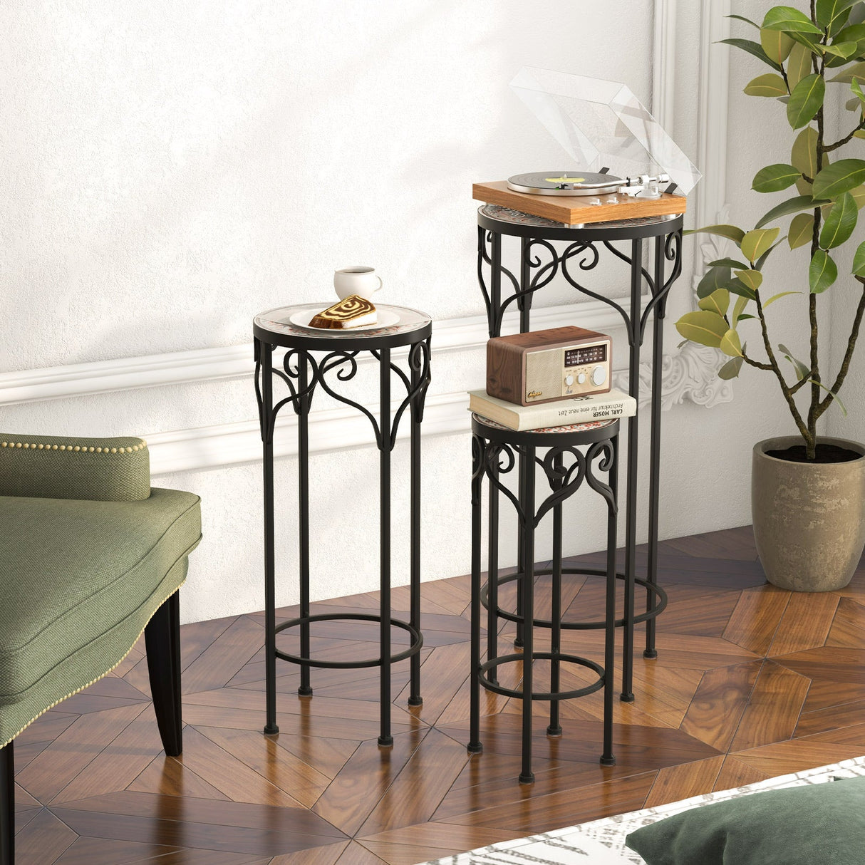 Soporte decorativo para flores con tapa de cerámica para patio