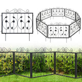 Decorative Garden Fence with 8 Panels Animal Barrier-Black