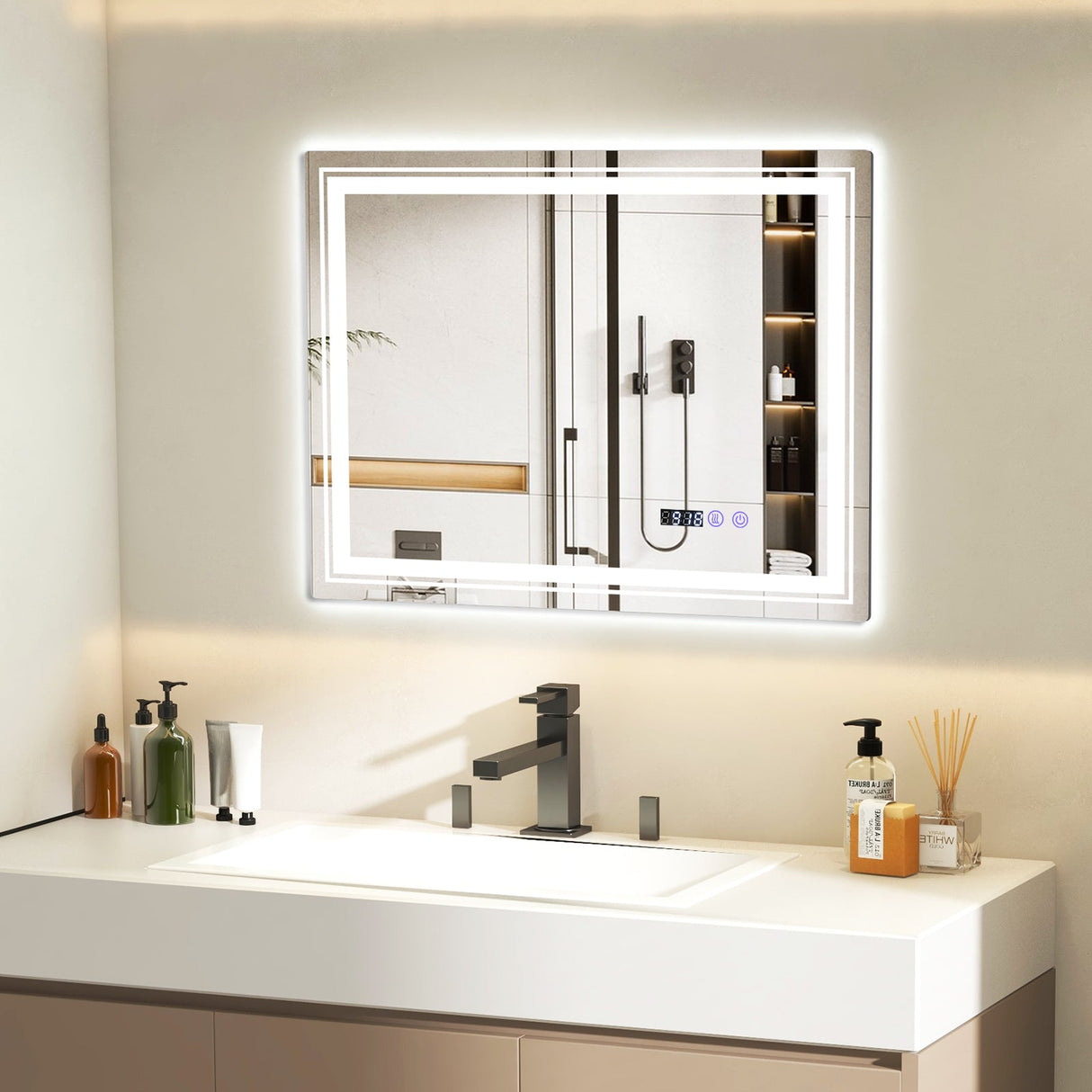 Espejo de baño LED antivaho con función de memoria y antivaho