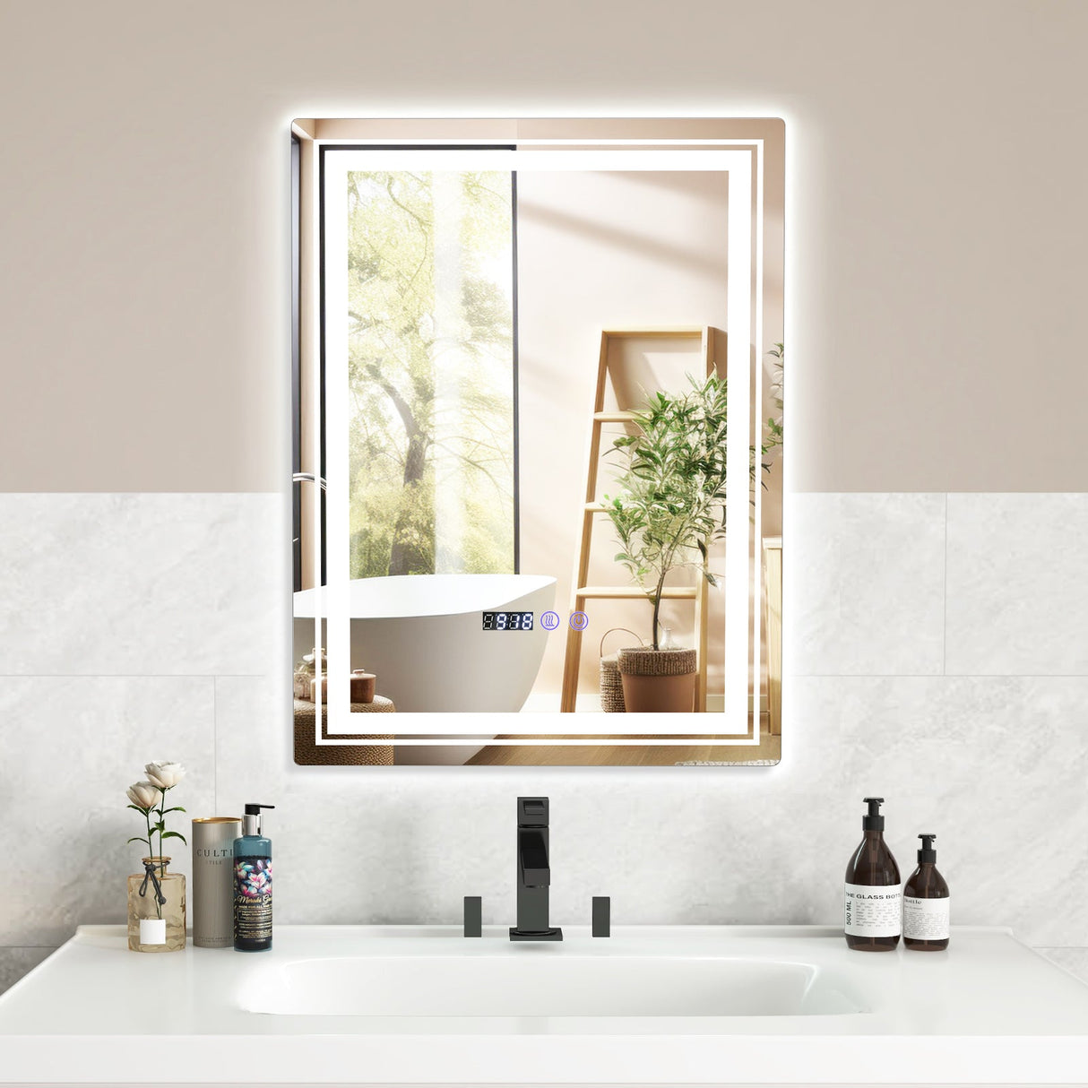 Espejo de baño LED antivaho con función de memoria y antivaho