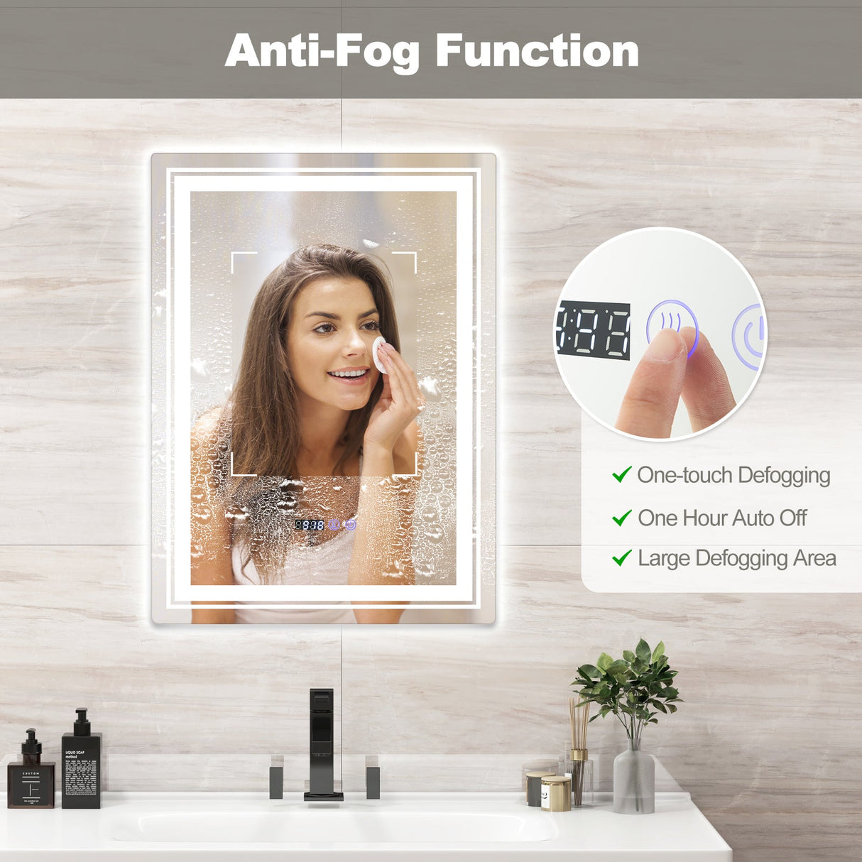 Espejo de baño LED antivaho con función de memoria y antivaho
