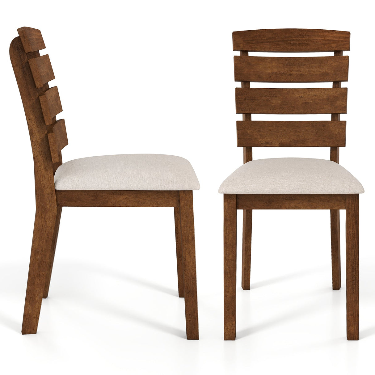Juego de 2 sillas de comedor con respaldo alto de listones y patas de madera de caucho - Marrón