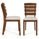 Juego de 2 sillas de comedor con respaldo alto de listones y patas de madera de caucho - Marrón