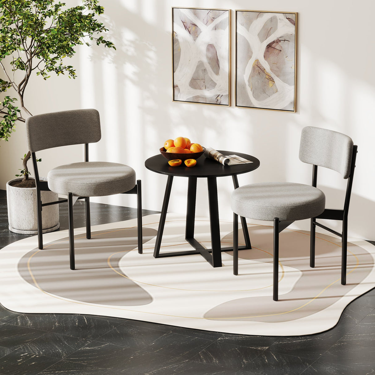 Juego de 2 sillas de comedor con respaldo curvo y asiento acolchado