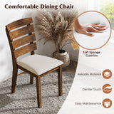 Juego de 2 sillas de comedor con respaldo alto de listones y patas de madera de caucho - Marrón