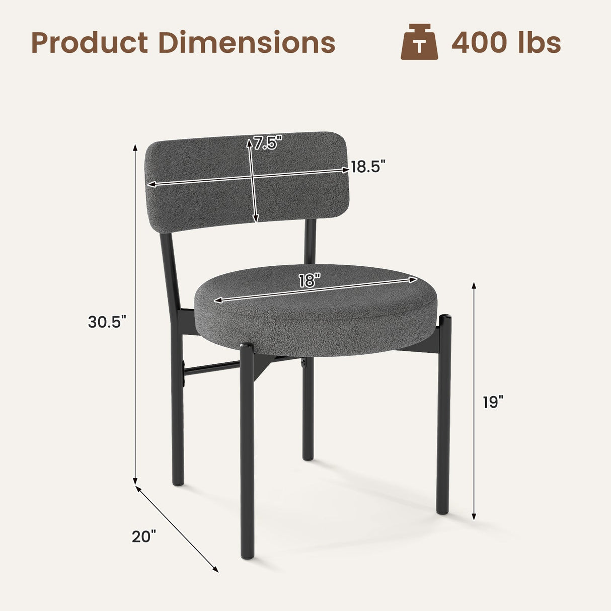 Juego de 2 sillas de comedor con respaldo curvo y asiento acolchado