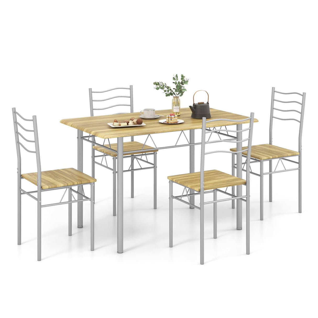 Juego de comedor de 5 piezas de madera y metal con 4 sillas
