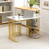 Mesa de comedor rectangular para 2 personas con estante de almacenamiento de 2 niveles para comedor de espacios pequeños - Blanca