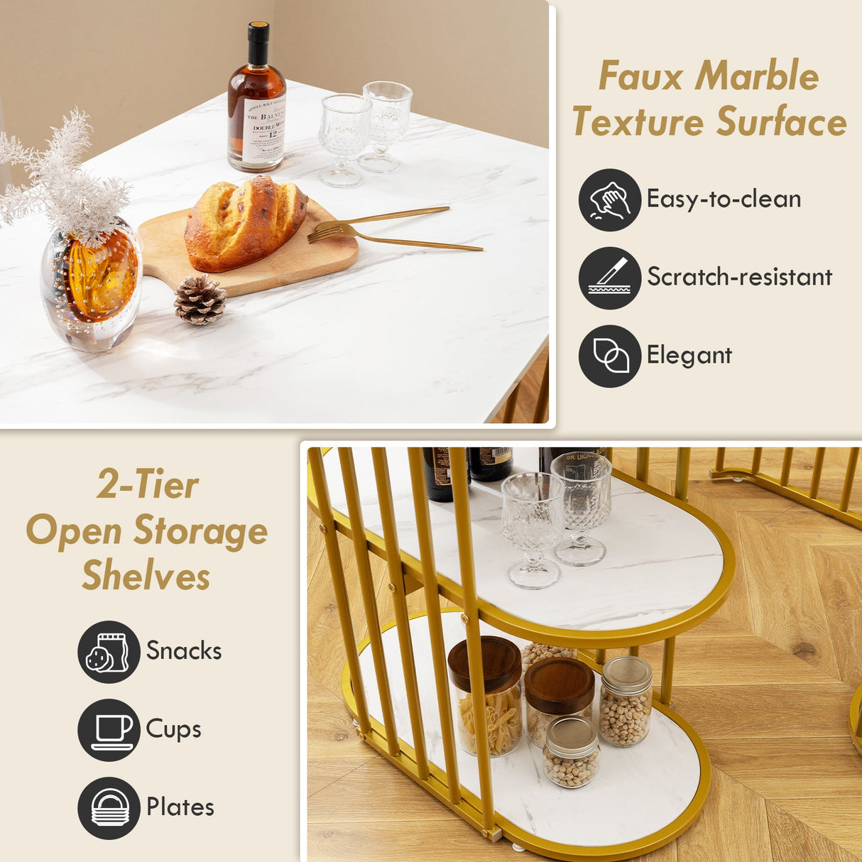 Mesa de comedor rectangular para 2 personas con estante de almacenamiento de 2 niveles para comedor de espacios pequeños - Blanca