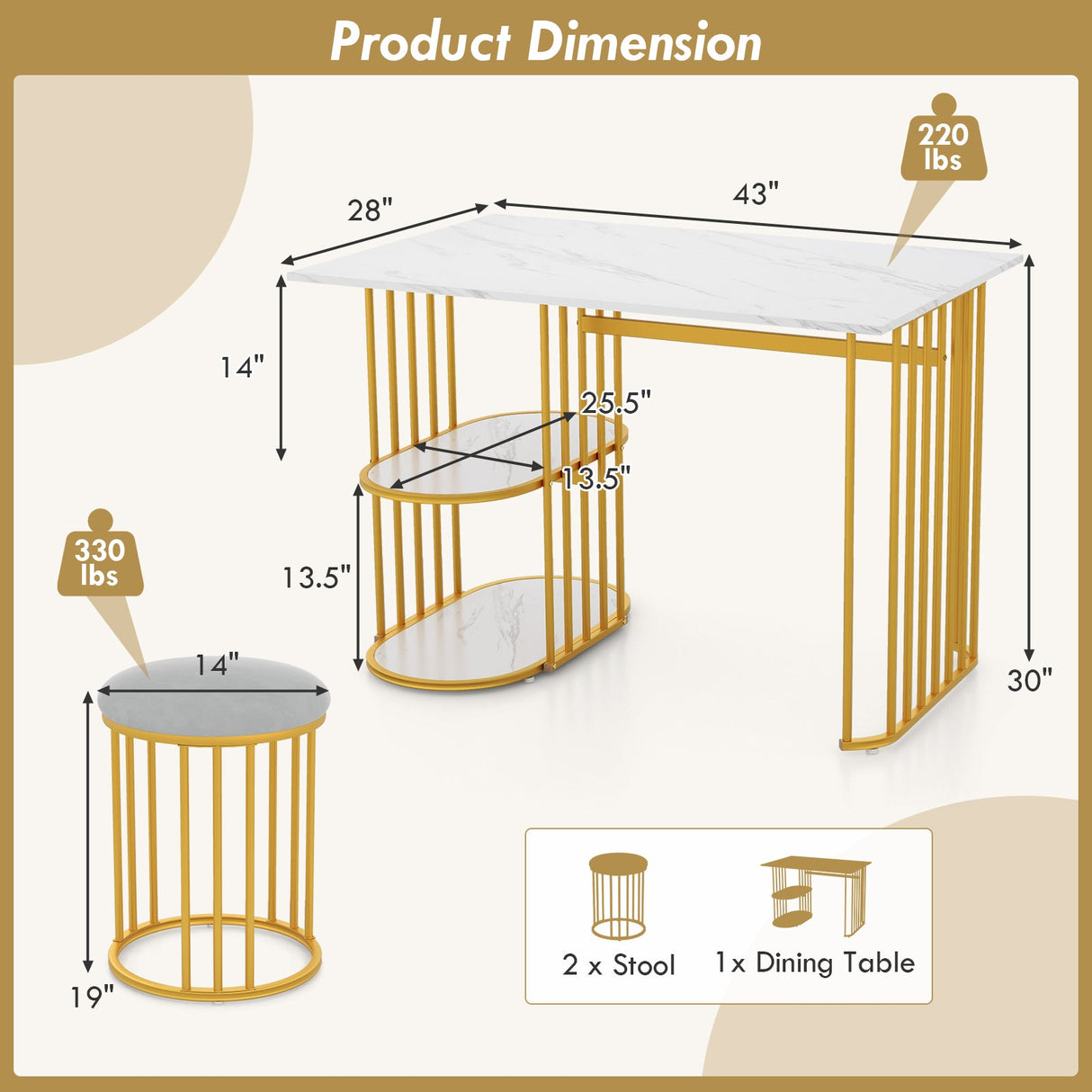 Mesa de comedor rectangular para 2 personas con estante de almacenamiento de 2 niveles para comedor de espacios pequeños - Blanca