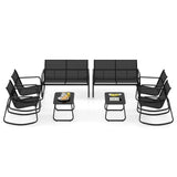 Juego mecedor de patio de 4 piezas con mesa de cristal