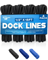 4-Pack Premium Dock Lines – Heavy Duty for Boats, Jet Skis, and Pontoons (1/2"x15')