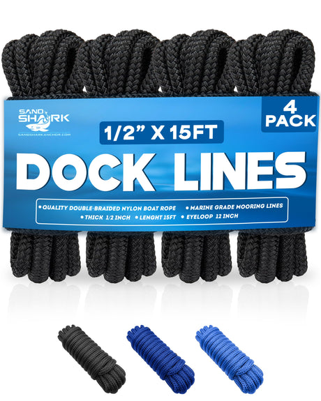 Paquete de 4 amarras premium – Reforzadas para barcos, motos acuáticas y pontones (1/2"x15')