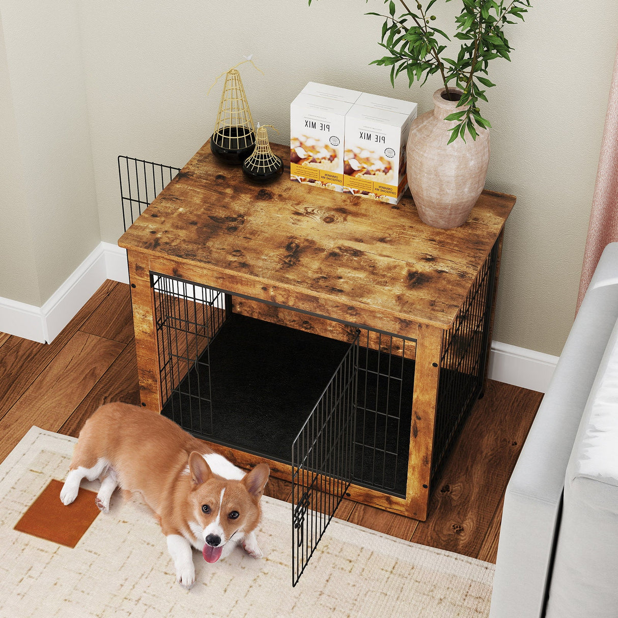 Mueble Jaula para Perros con Cojín y Doble Puerta para Perros Pequeños/Medianos
