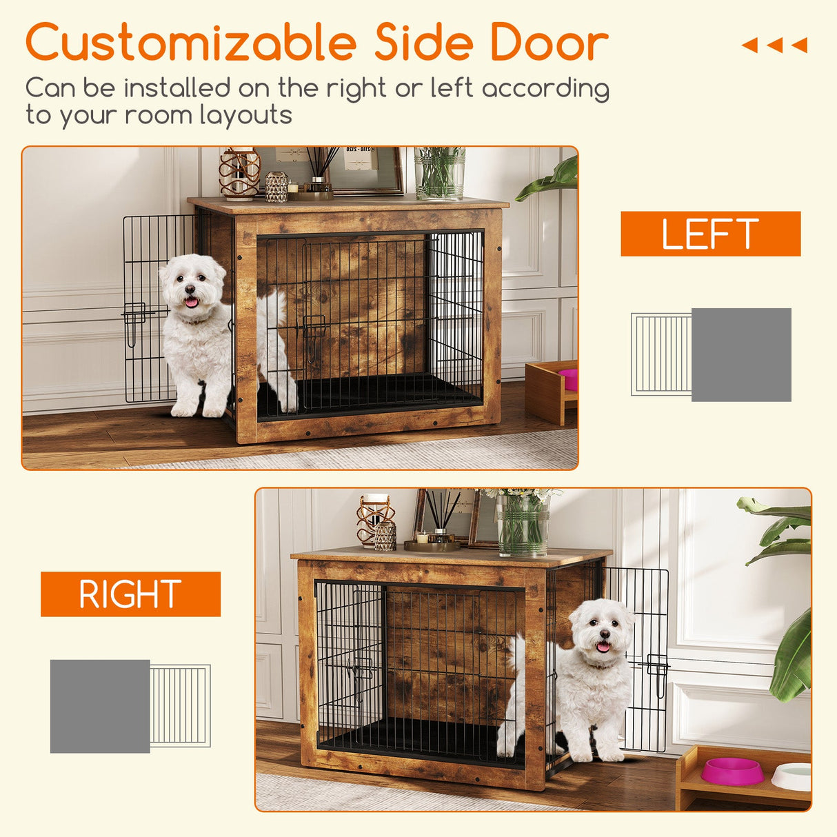 Mueble Jaula para Perros con Cojín y Doble Puerta para Perros Pequeños/Medianos