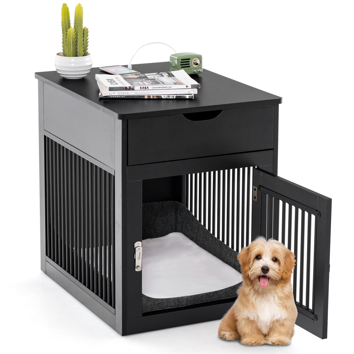 Casa de perro 2 en 1 con cajón y carga inalámbrica con cable