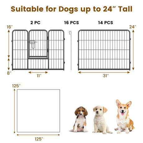 Parque para perros de 16 paneles de 24/32/40 pulgadas de alto con cerradura y puerta grande