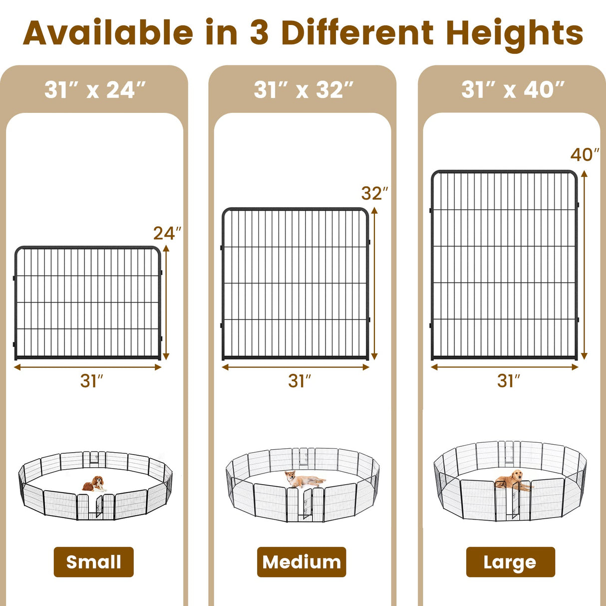 16 Panel 24/32/40 Inches Height Dog Playpen with Lock and Large Door