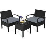 Juego de 3 piezas de muebles de patio de ratán para conversación con cojines de asiento