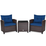 3 Pcs Patio Rattan Furniture Set Cushioned Conversation Set Coffee Table-Beige