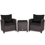 3 Pcs Patio Rattan Furniture Set Cushioned Conversation Set Coffee Table-Beige