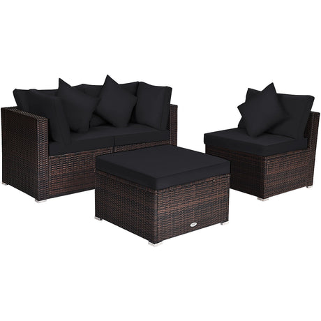 4 Pieces Ottoman Garden Patio Rattan Wicker Furniture Set with Cushion-Gray