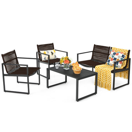 Juego de conversación de muebles de patio de 4 piezas con sofá y sofá de dos plazas