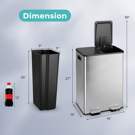 Cesto de basura de doble compartimento 2 x 8 gal - Plateado
