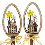 Set of 2 Rustic Wooden Easter Egg Tabletop Decorations With Bunny Scene 10.7 Inches Tall