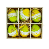 Set of 6 Yellow Green Lace-Trimmed Hanging Floral Easter Egg Ornaments