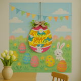 Illuminated LED Wooden Easter Egg Hanging Decor 12.5 Inches Tall