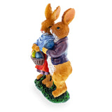 Loving Easter Bunny Pair Figurine With Festive Basket 6.2 Inches Tall