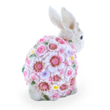 Hand Painted Resin Bunny With Elegant Garden Blooms 7.1 Inches Tall