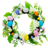Festive Easter Floral Door Wreath with Pastel Speckled Eggs
