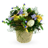 Easter Egg & Floral Arrangement – Rustic Spring Tabletop Decor in Burlap Pot 6.4 Inches Tall