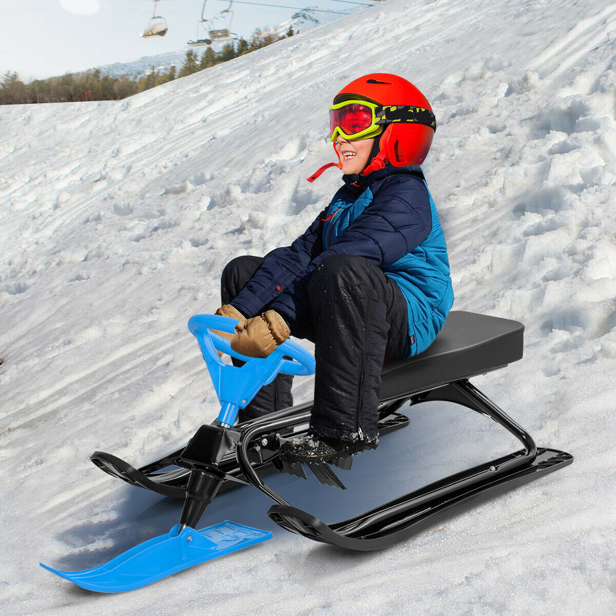 Trineo para nieve, arena, hierba para niños con volante y frenos