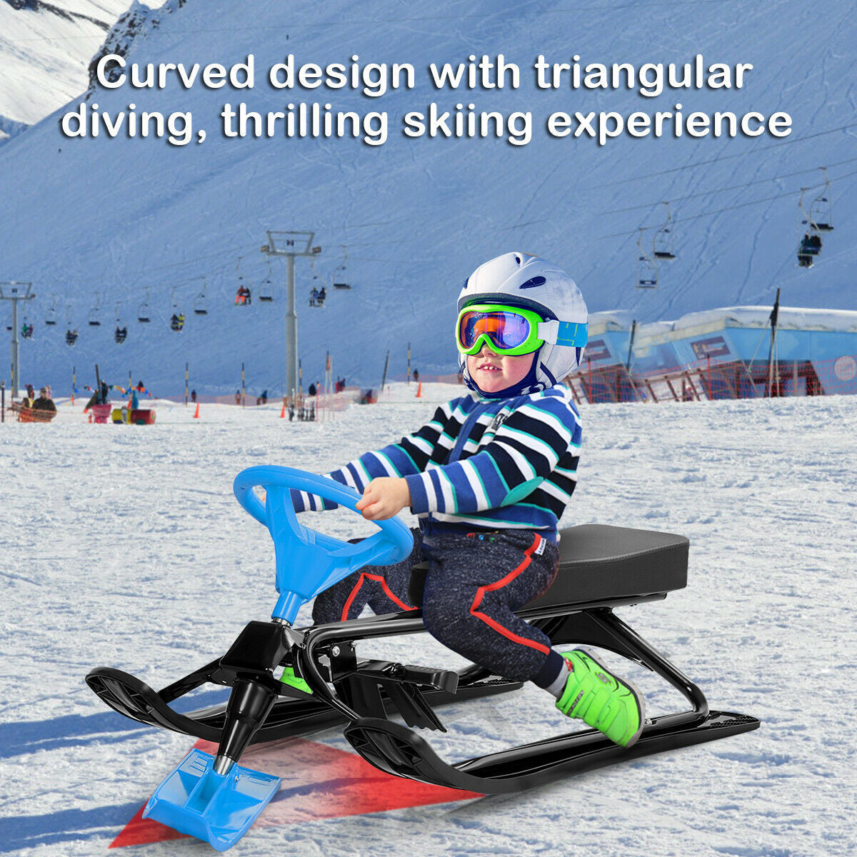 Trineo para nieve, arena, hierba para niños con volante y frenos