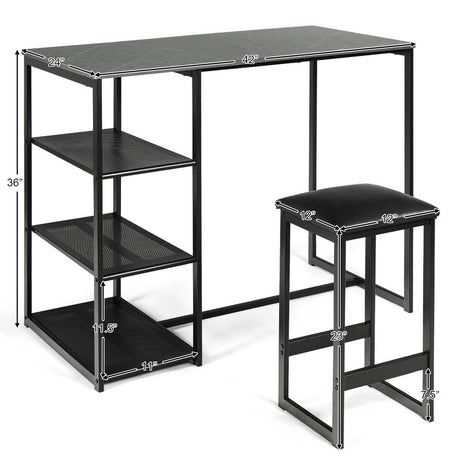 Juego de comedor de 3 piezas con mesa con tapa de mármol sintético y 2 taburetes-Negro