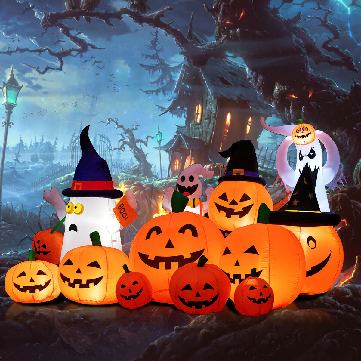 Hinchable de Halloween de 7.5 pies con 7 calabazas y luces LED