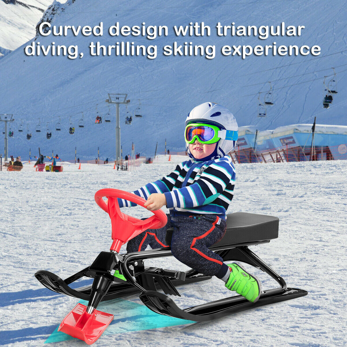 Trineo para nieve, arena, hierba para niños con volante y frenos