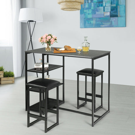Juego de comedor de 3 piezas con mesa con tapa de mármol sintético y 2 taburetes-Negro
