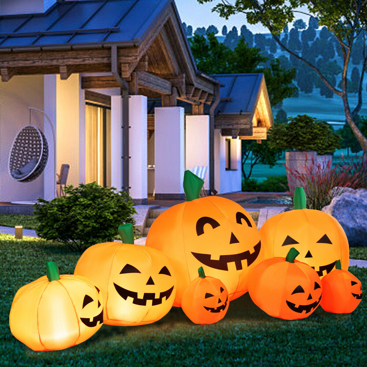 Hinchable de Halloween de 7.5 pies con 7 calabazas y luces LED