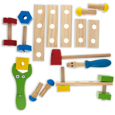 21 Pieces Construction Building Tools in Wooden Toolbox