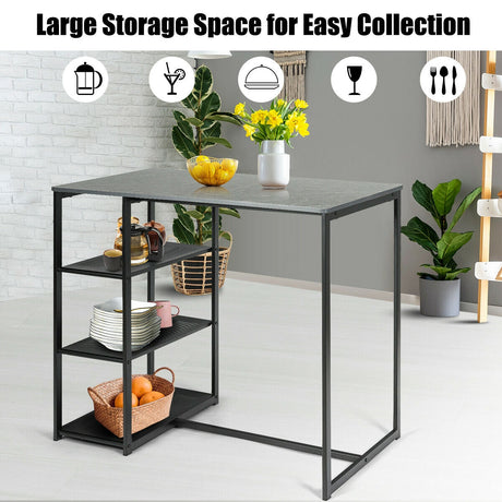 Juego de comedor de 3 piezas con mesa con tapa de mármol sintético y 2 taburetes-Negro