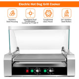 Asador de perritos calientes de acero inoxidable de 11 rodillos, capacidad para 30 perritos calientes