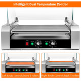 Asador de perritos calientes de acero inoxidable de 11 rodillos, capacidad para 30 perritos calientes